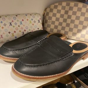 Authentic Sperry women’s black real leather loafer slides size 9.5 brand new